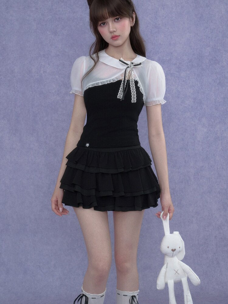 Puff Sleeve Bow Cover Up Top【s0000017274】
