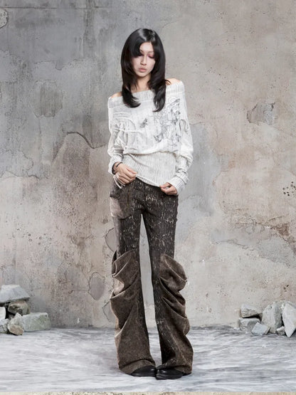 Pleated Accents Stylish Slim-Fit Long Flared Pants【s0000014130】
