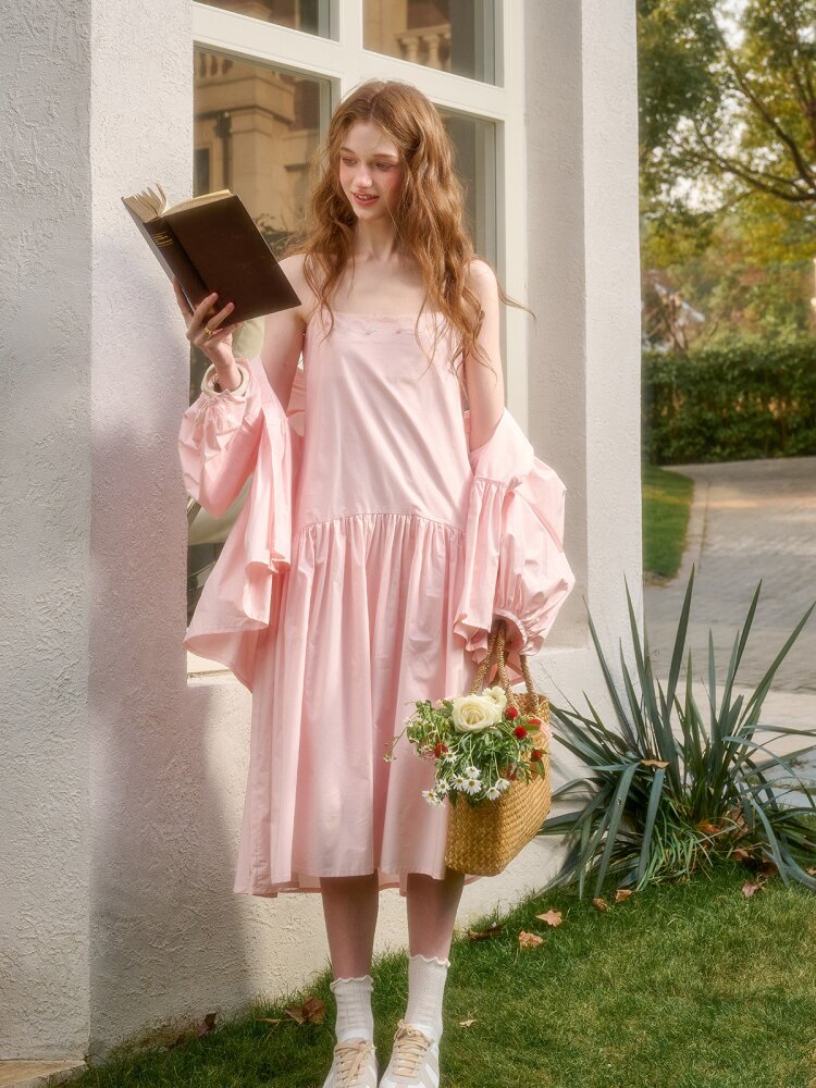 Pink Cotton Embroidered Shirt Dress【s0000015620】