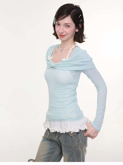 Soft Cloud Knot Slim Knitted Top【s0000015426】