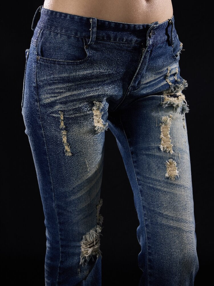 Elastic Cross Riveted Flared Jeans【s0000018512】