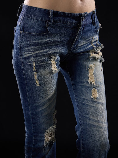 Elastic Cross Riveted Flared Jeans【s0000018512】
