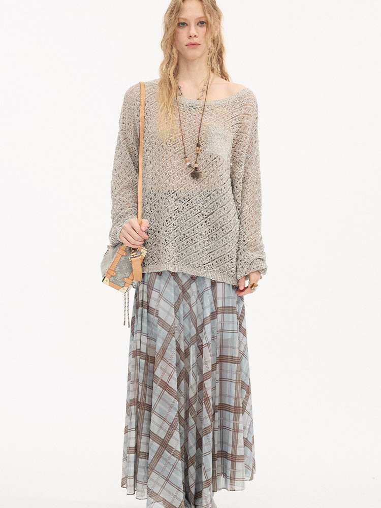 Diagonal Openwork Beaded Knitwear【s0000015405】