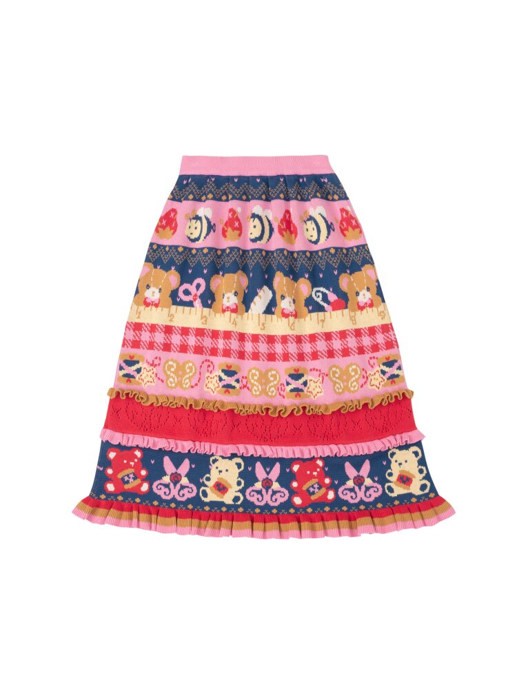 Red Navy Blue Lace Knitted Skirt【s0000015569】