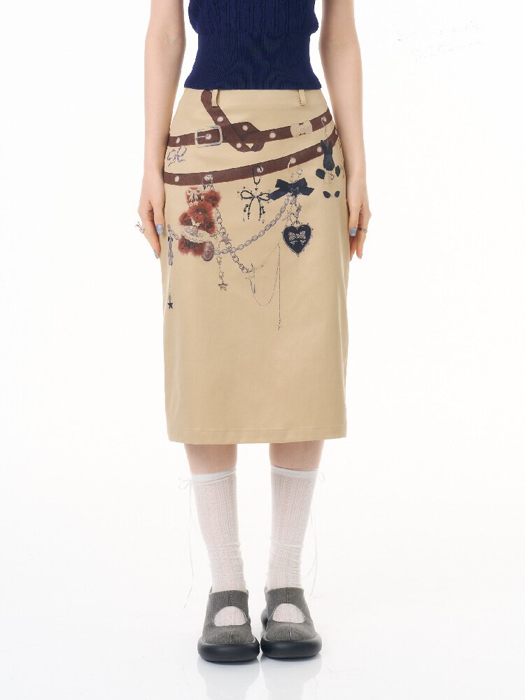 Chain Bear Print Slimming Skirt【s0000016625】