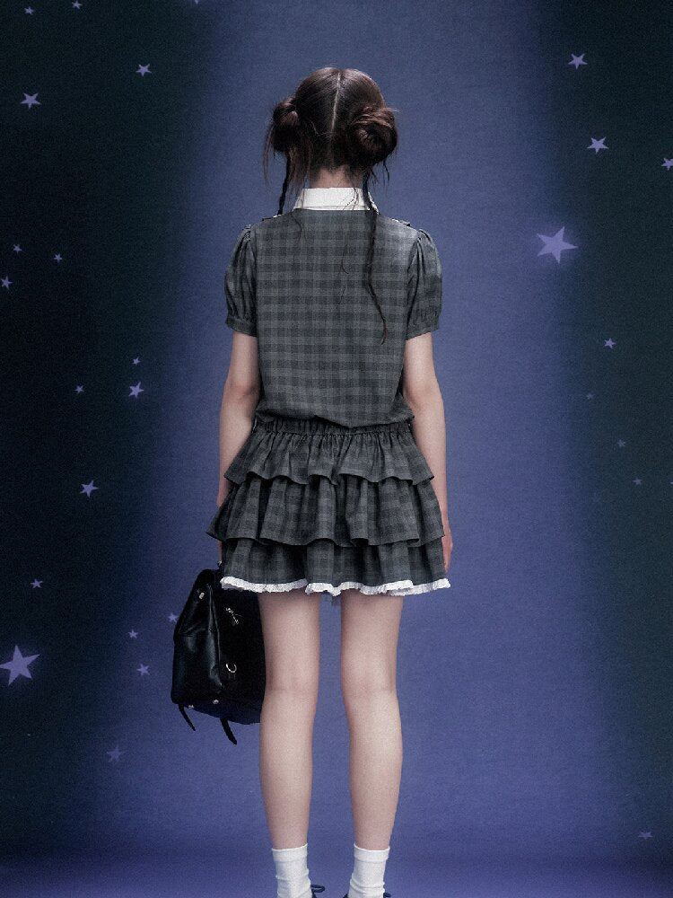 Gray Plaid Collegiate Cake Dress【s0000015756】