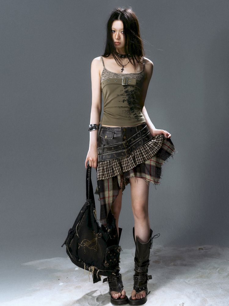 Belt Buckle Patchwork Cami Tank Top【s0000012641】