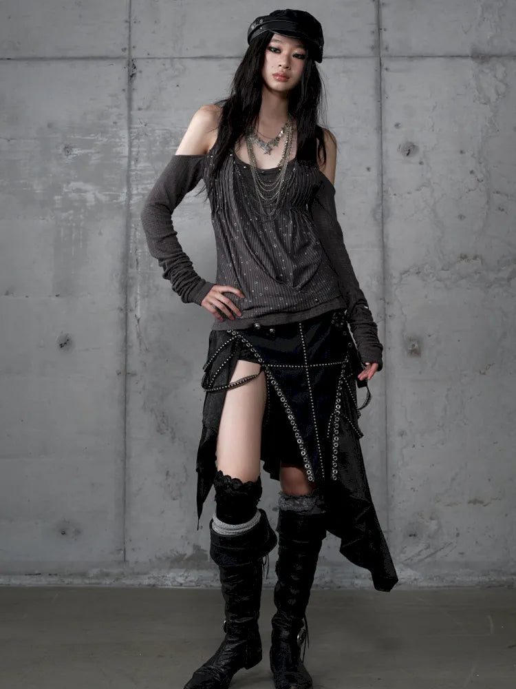 Off-Shoulder Long Sleeve Blouse【s0000014121】