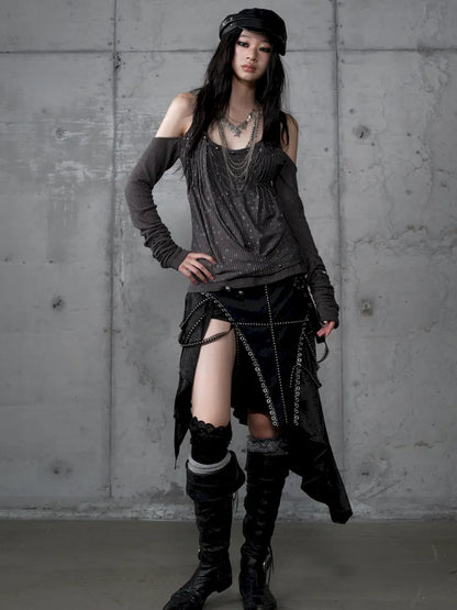 Off-Shoulder Long Sleeve Blouse【s0000014121】