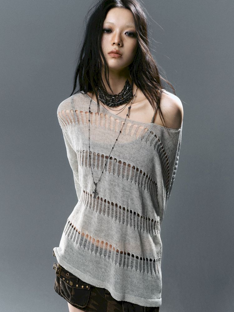 Raglan Cutout Knit Cowl Top【s0000012640】