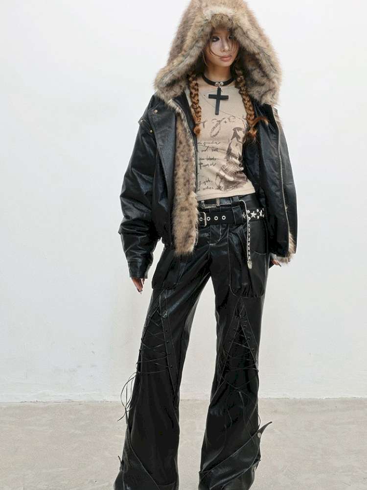 Strap Double Waist Leather Pants【s0000014834】