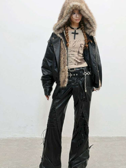 Strap Double Waist Leather Pants【s0000014834】