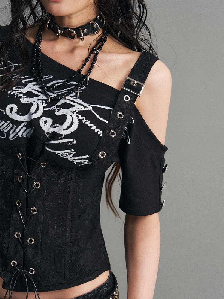 Graffiti Patchwork Strap T-Shirt【s0000017769】