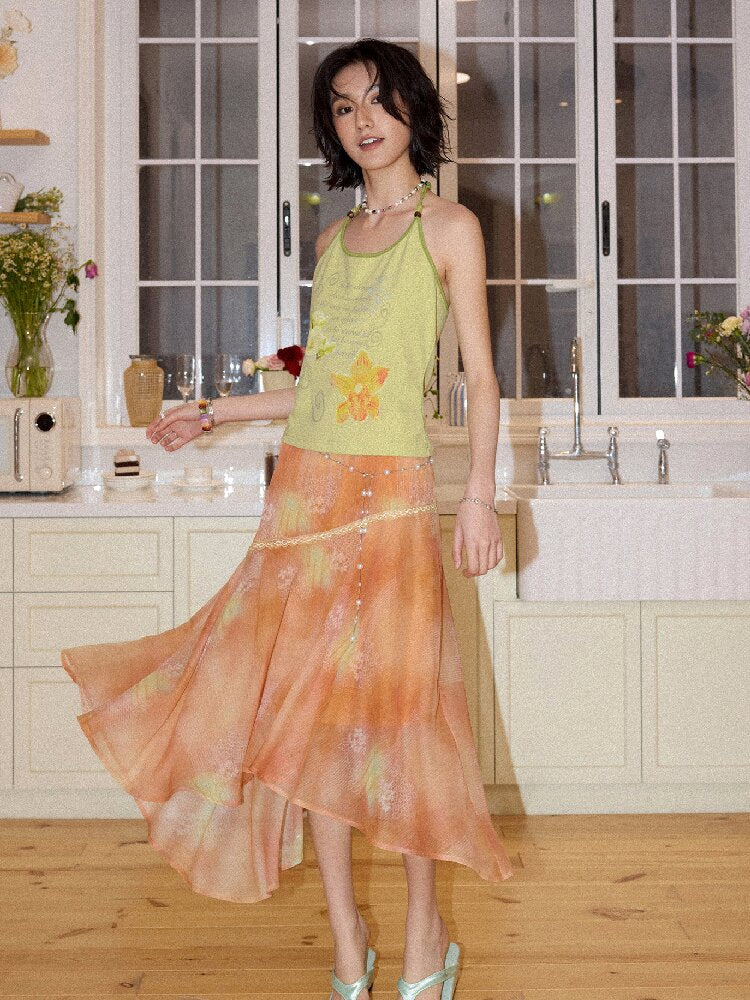 Floral Beaded Halterneck Camisole【s0000016657】