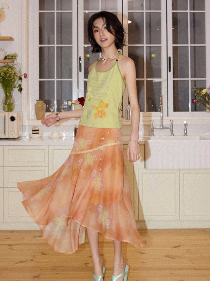 Floral Beaded Halterneck Camisole【s0000016657】