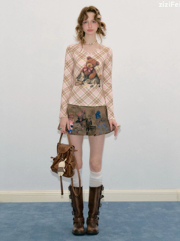 Graffiti Print Pleated Skirt【s0000017889】