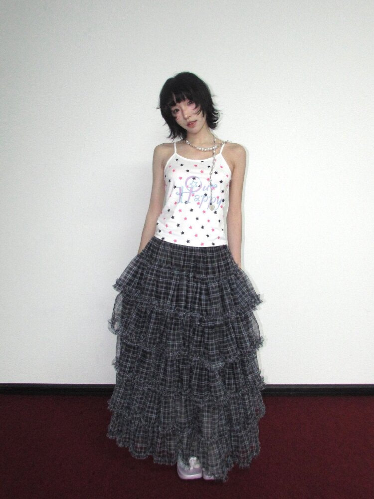 Star Check Heavy Mesh Long Skirt【s0000018655】