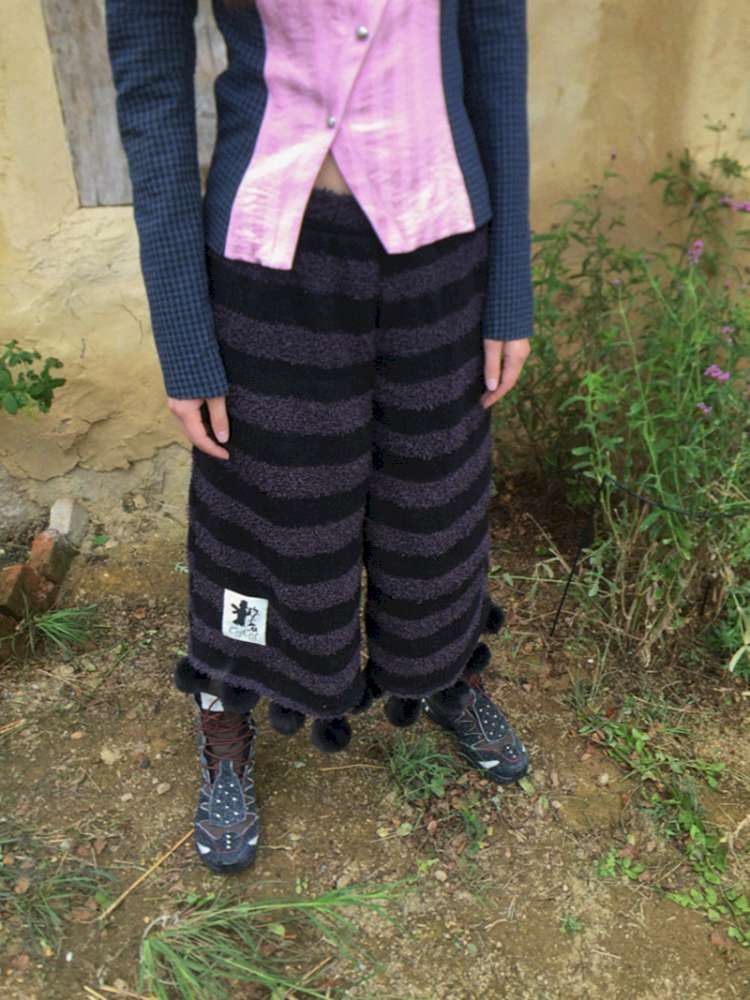 Striped Knit Furball Midi Slacks【s0000014900】