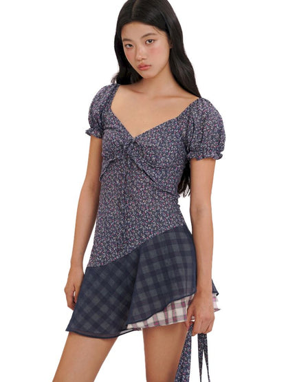 Plaid bubble sleeve top/dress【s0000013456】