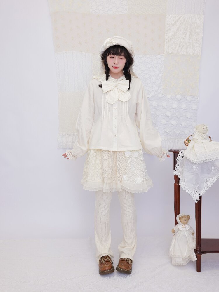Lace Detachable Bow Pleated Shirt【s0000016501】