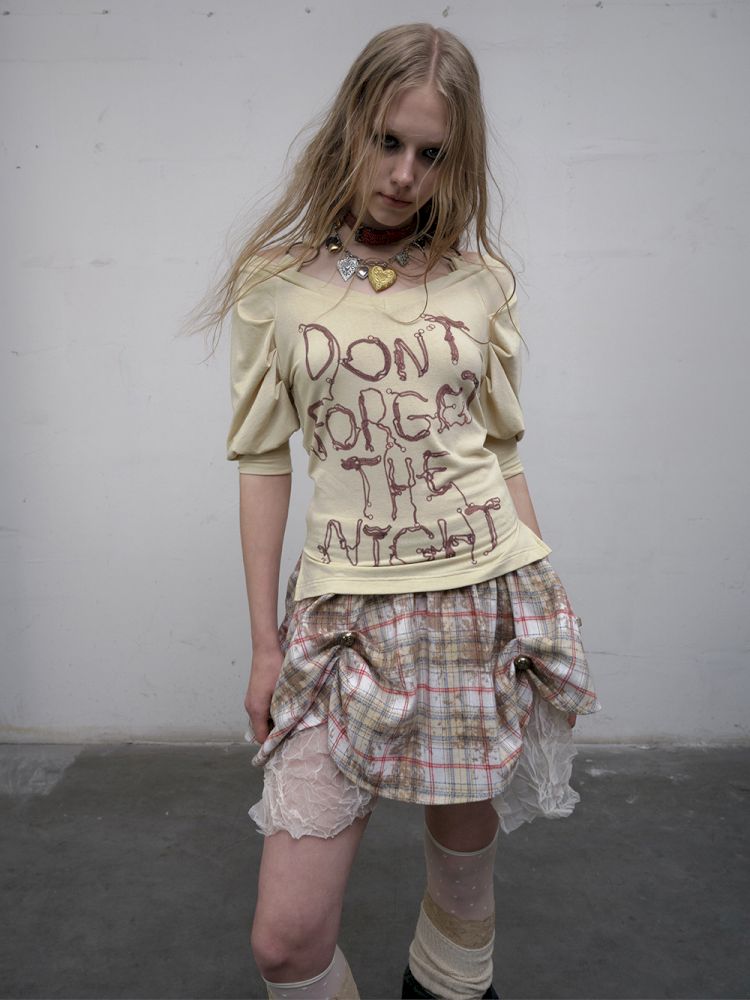 Bubble Sleeve Stretch Short Sleeve T-Shirt【s0000012617】