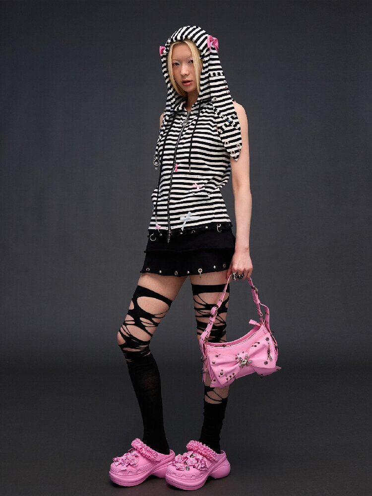 Hardware Decoration Bow Striped Vest【s0000017026】
