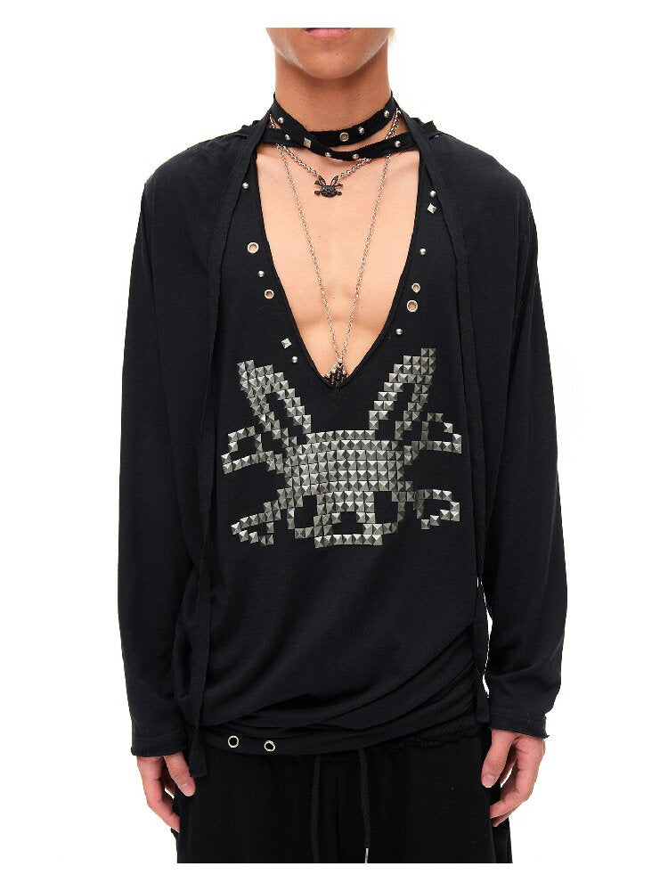 Studded Rabbit Skull Pleated Top【s0000016489】