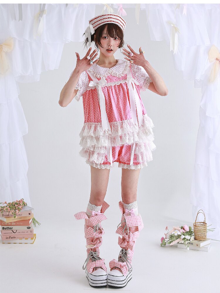 Pink Polka Dot Bow Inner Shirt【s0000016554】