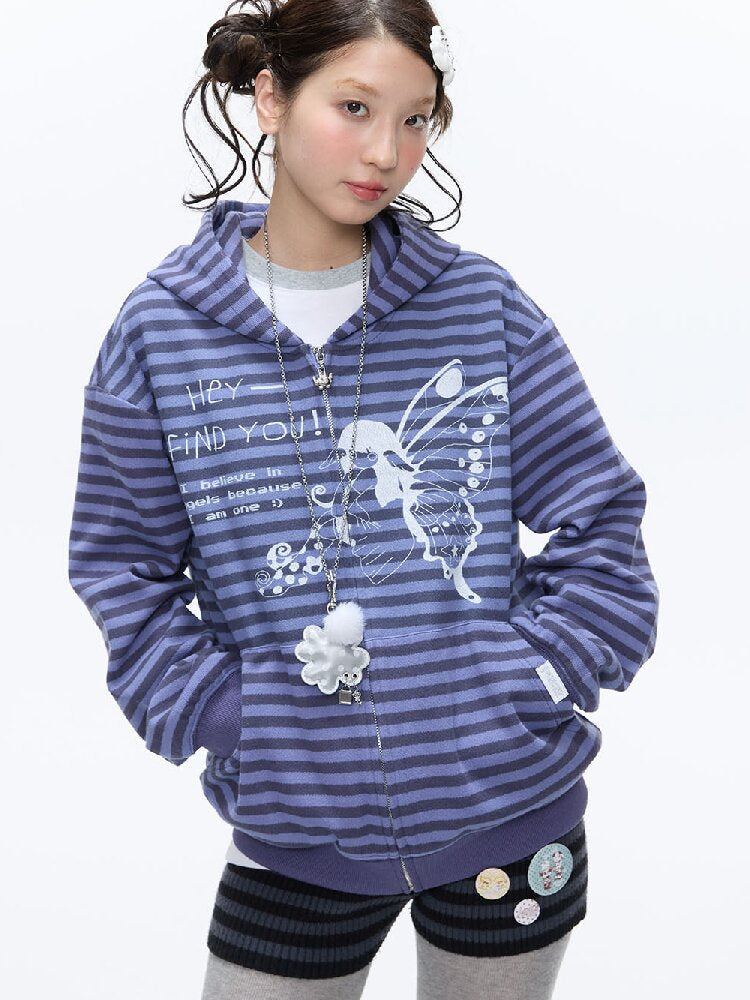 Vintage Striped Hooded Sweatshirt【s0000016380】