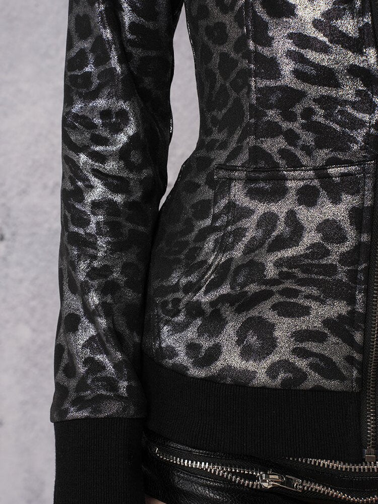 Silver Leopard Hooded Waist Jacket【s0000019098】