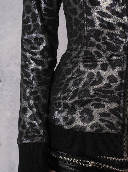 Silver Leopard Hooded Waist Jacket【s0000019098】