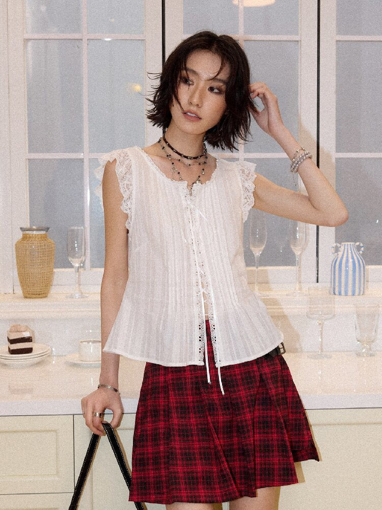 Patchwork Lace Flying Sleeve Shirt【s0000016664】