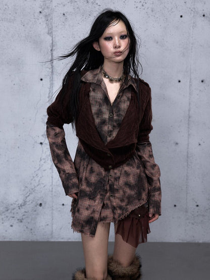 Check Knit Fake Two Piece Shirt【s0000015547】