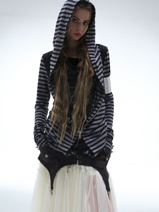 Patchwork Striped Hooded Pullover【s0000013900】