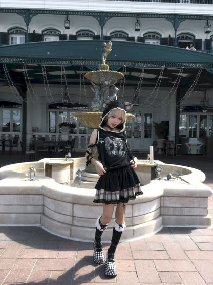 Cat Ear Hooded Skull Print Loose Dress【s0000012436】