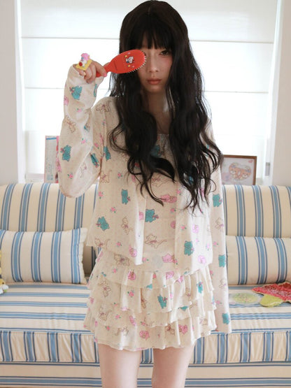 Cat Rose Print Cardigan Camisole Set【s0000017509】