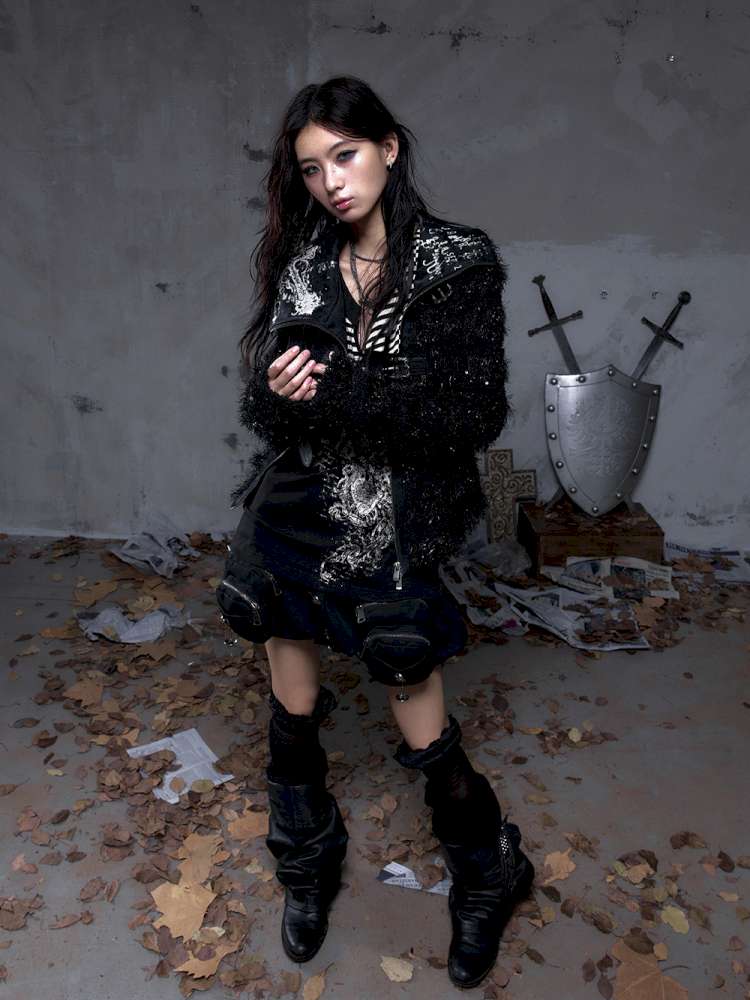 Leather Print Collared Coat【s0000014468】