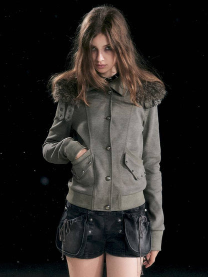 Fur Hood Vintage-Style Knit Jacket【s0000014426】