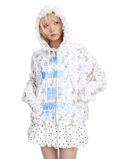 Print Lace-Trimmed Sweatshirt【s0000014094】