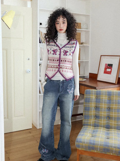 Butterfly Embroidered Slightly Flared Jeans【s0000013987】