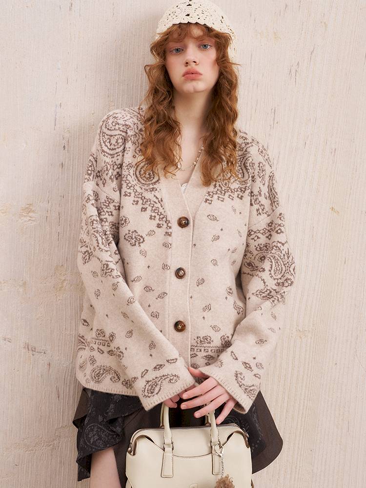 Button-Front Jacquard Knit Cardigan【s0000014394】