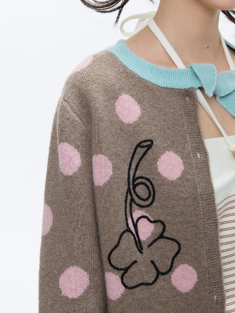 Contrasting Bow Polka Dot Sweater【s0000016382】