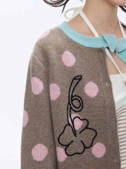 Contrasting Bow Polka Dot Sweater【s0000016382】