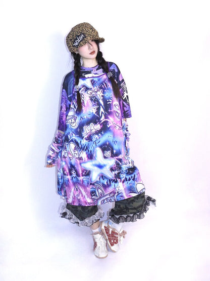 Y2K Graffiti Layered Slip Dress【s0000017708】