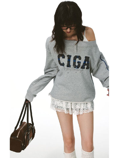 하나의 어깨 슬래시 다중 스웨트 셔츠 [S0000011427]