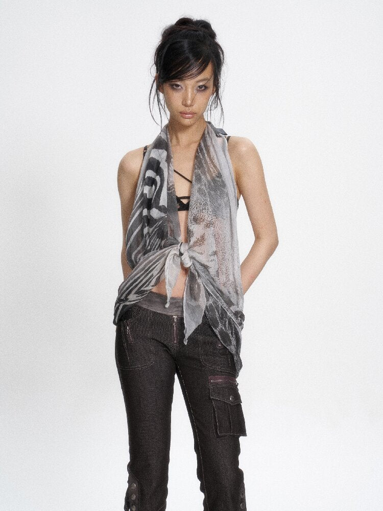 Silk Zebra Print Halter Vest【s0000017664】