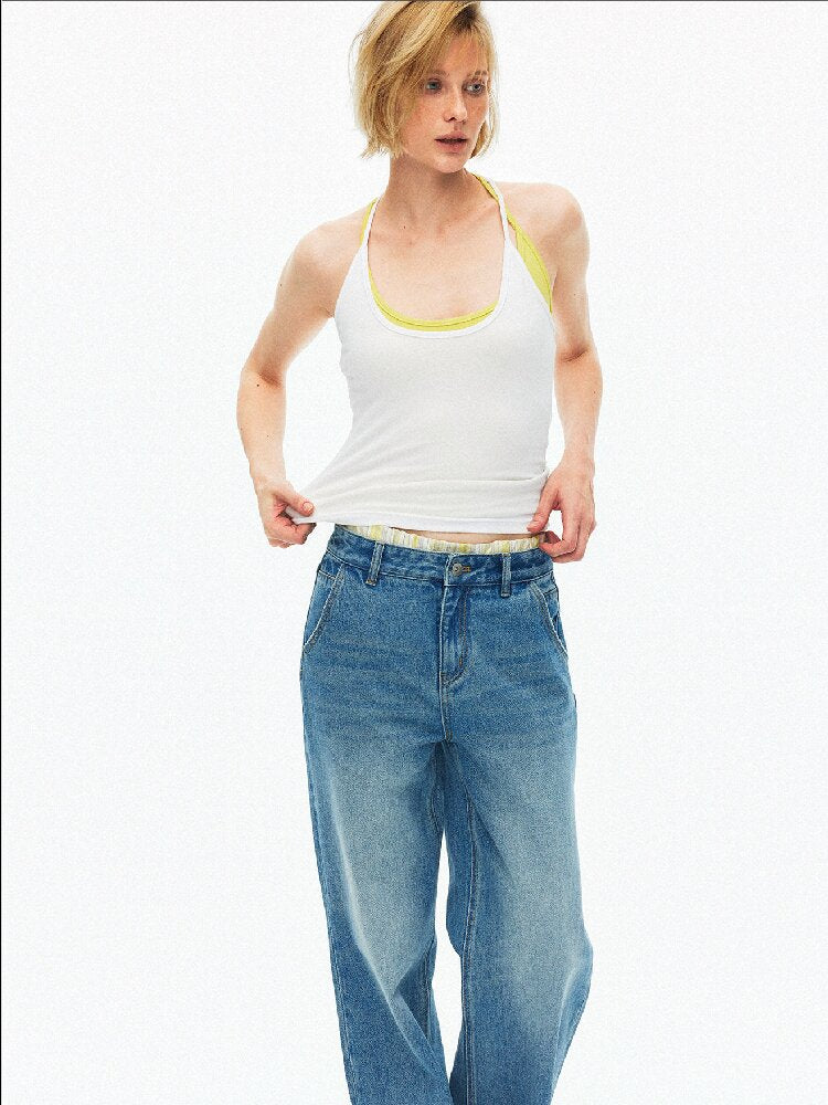 Cotton Lace Up Asymmetrical Jeans【s0000015925】