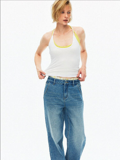 Cotton Lace Up Asymmetrical Jeans【s0000015925】