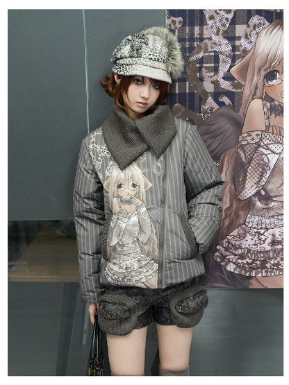 Striped Comic Character Down Jacket【s0000018074】