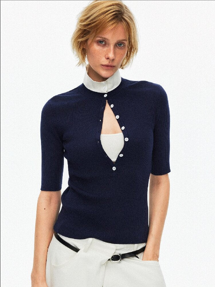 Lyocell Contrast Knitted Top【s0000015923】
